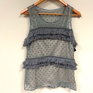 Tracy Reese silk blend sleeveless fringed top Sz M
